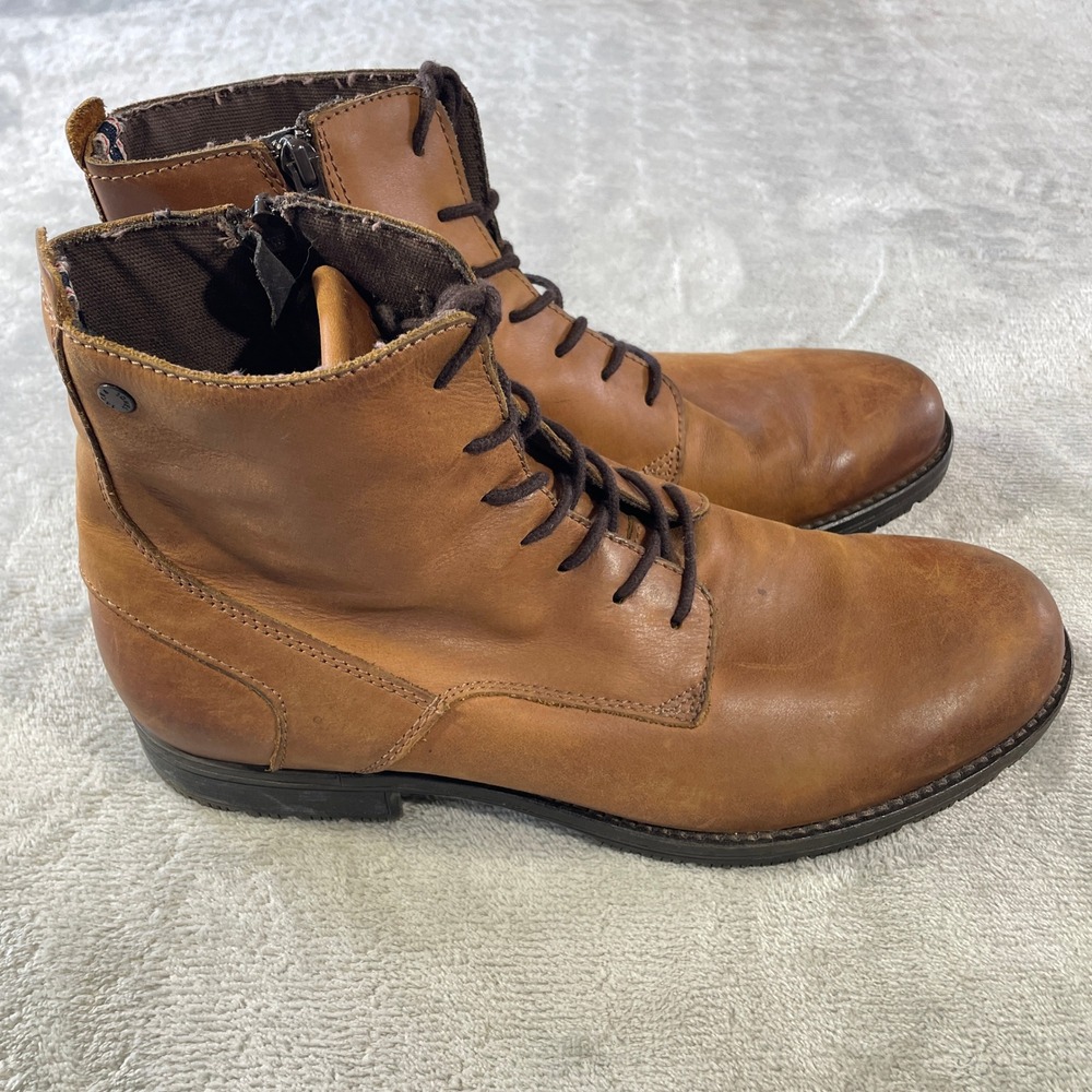 Jack Jones Combat Chukka Boots Mens 11‎ Tan Leather Lace Up Side Zip Portugal